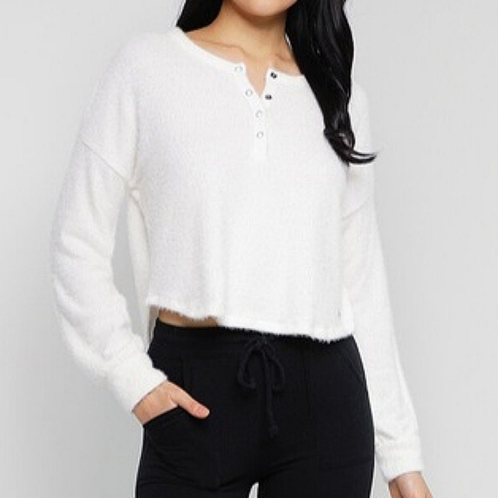 Hollister Chenille Eyelash Henley Sweater - Picture 2 of 6